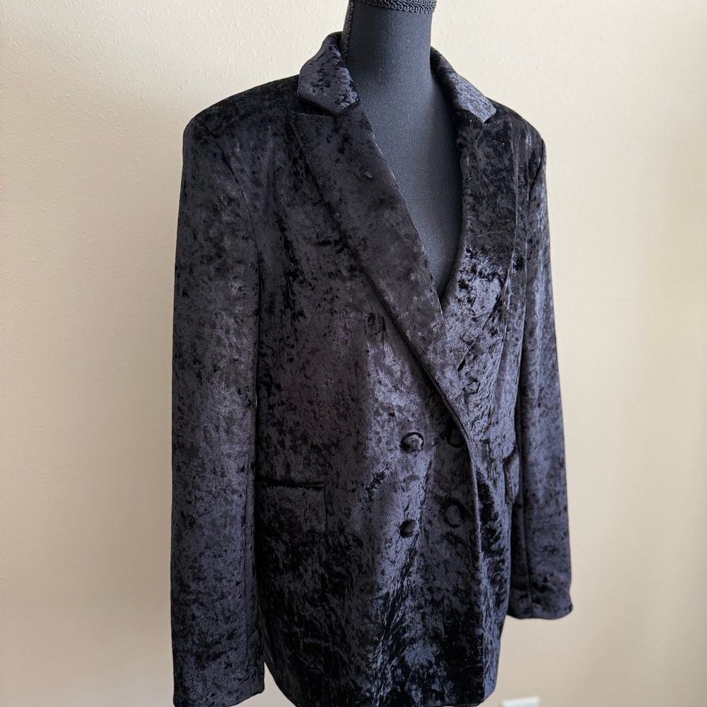 Topshop Black Crushed Velvet Blazer US 10 Double Breasted - Picture 2 of 13